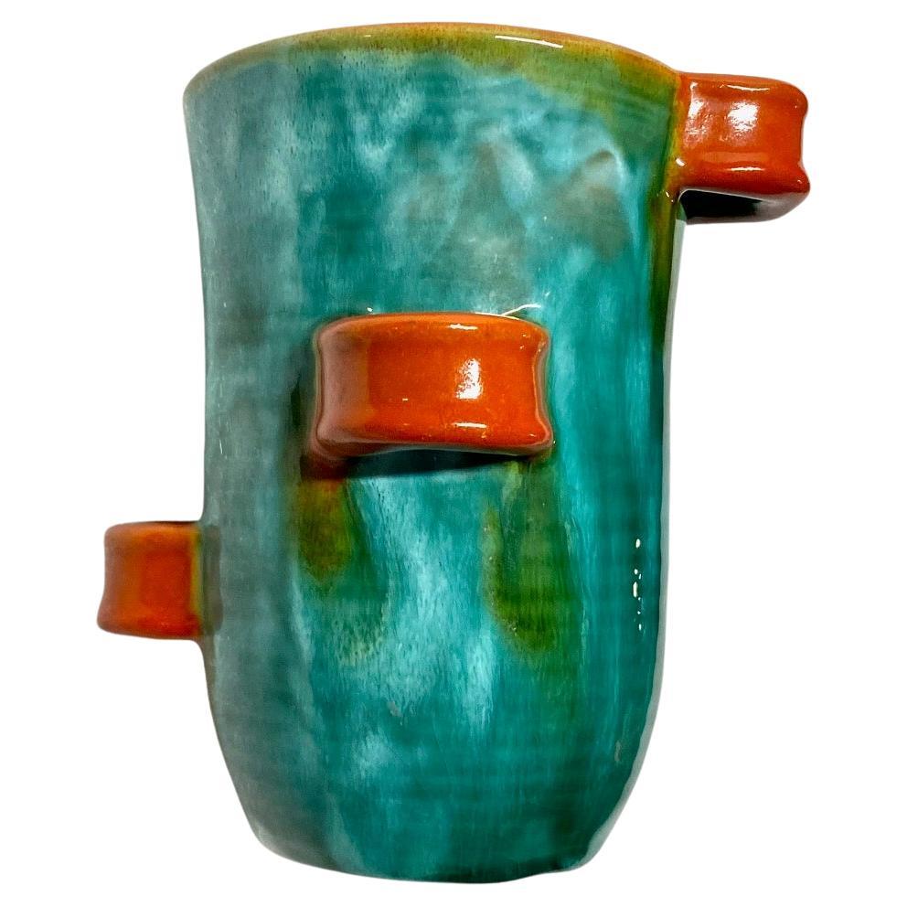 Vase en céramique verte et rouge de Gmundner Keramik en vente