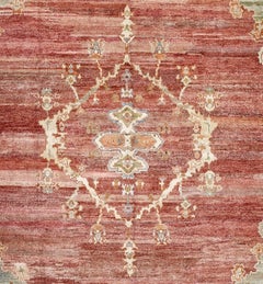 Green and Red Contemporary Handmade Wool Turkish Oushak Rug Large Size