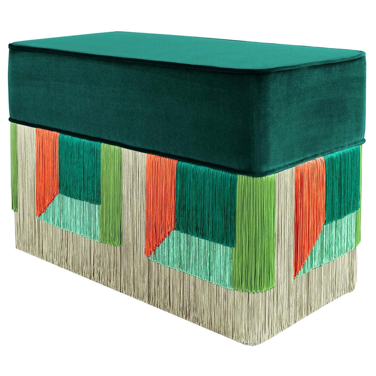 Green and Red Couture Geometric Flo Rectangular Pouf For Sale
