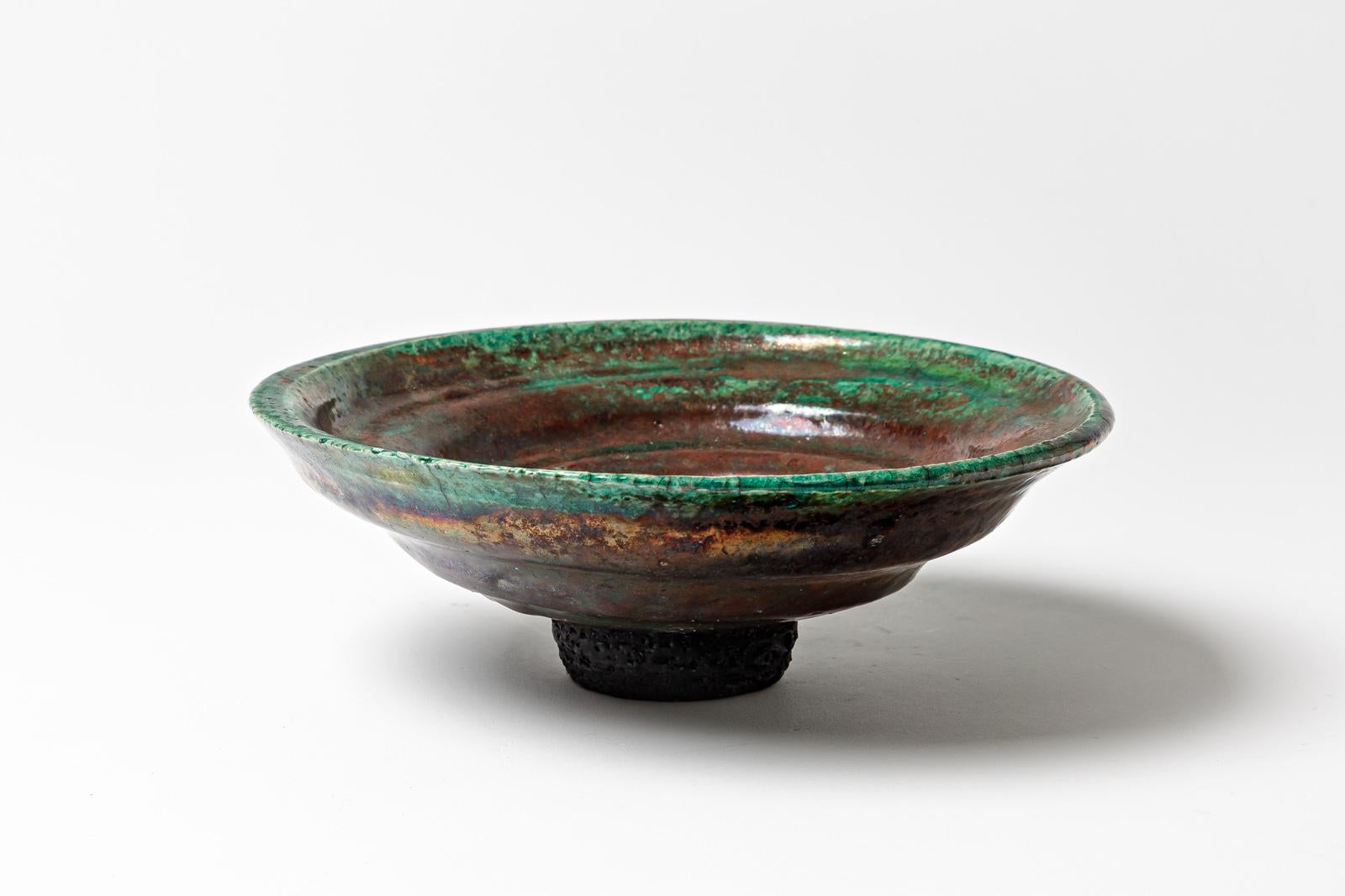 Beaux Arts Green and red glazed ceramic cup by Gisèle Buthod Garçon, circa 1980-1990 For Sale
