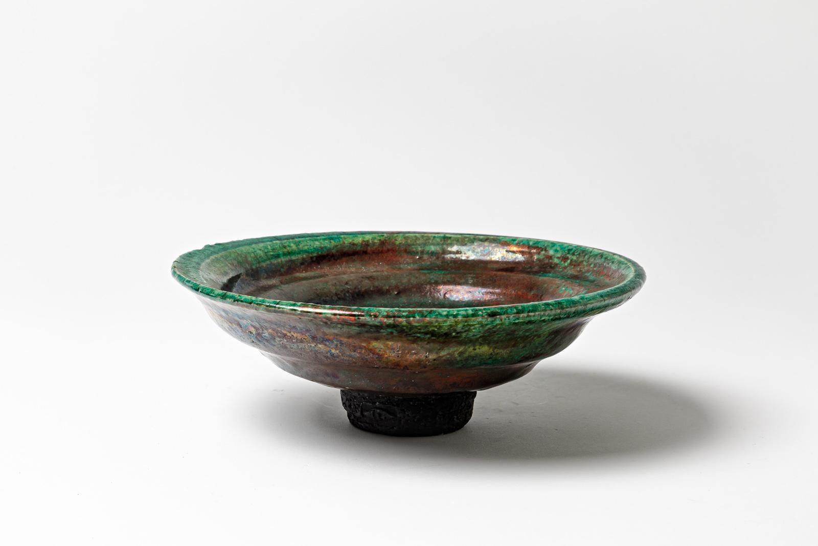 French Green and red glazed ceramic cup by Gisèle Buthod Garçon, circa 1980-1990 For Sale