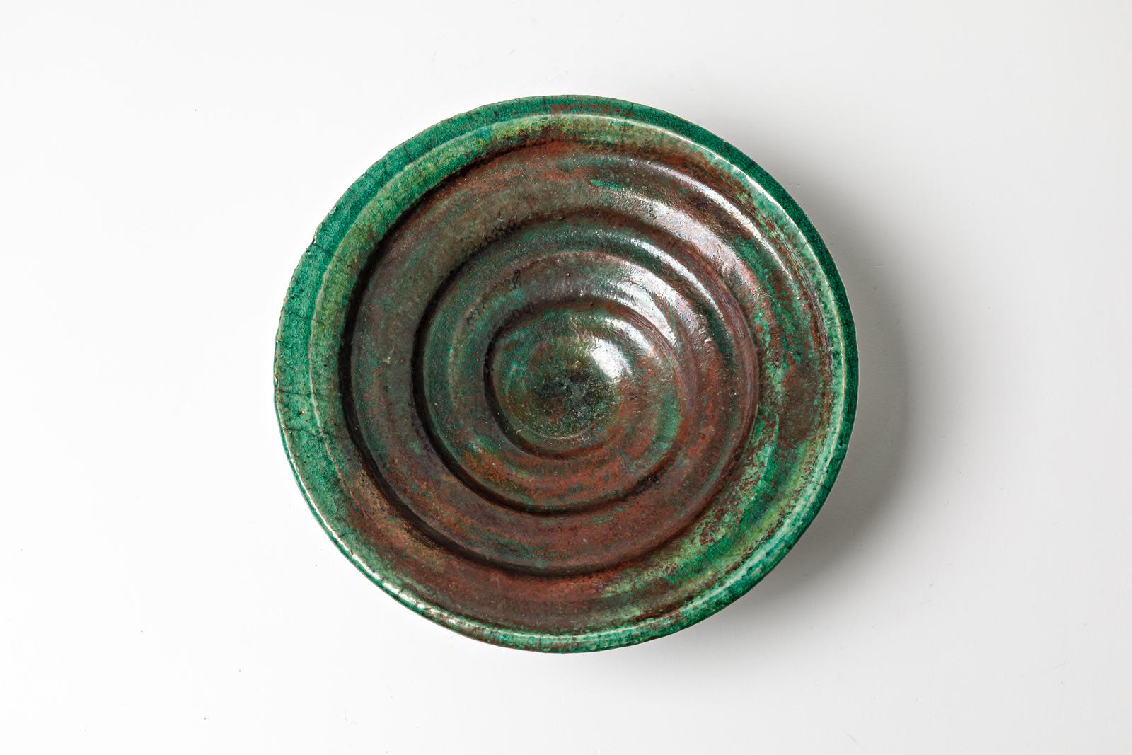 Green and red glazed ceramic cup by Gisèle Buthod Garçon, circa 1980-1990 In Excellent Condition For Sale In Saint-Ouen, FR