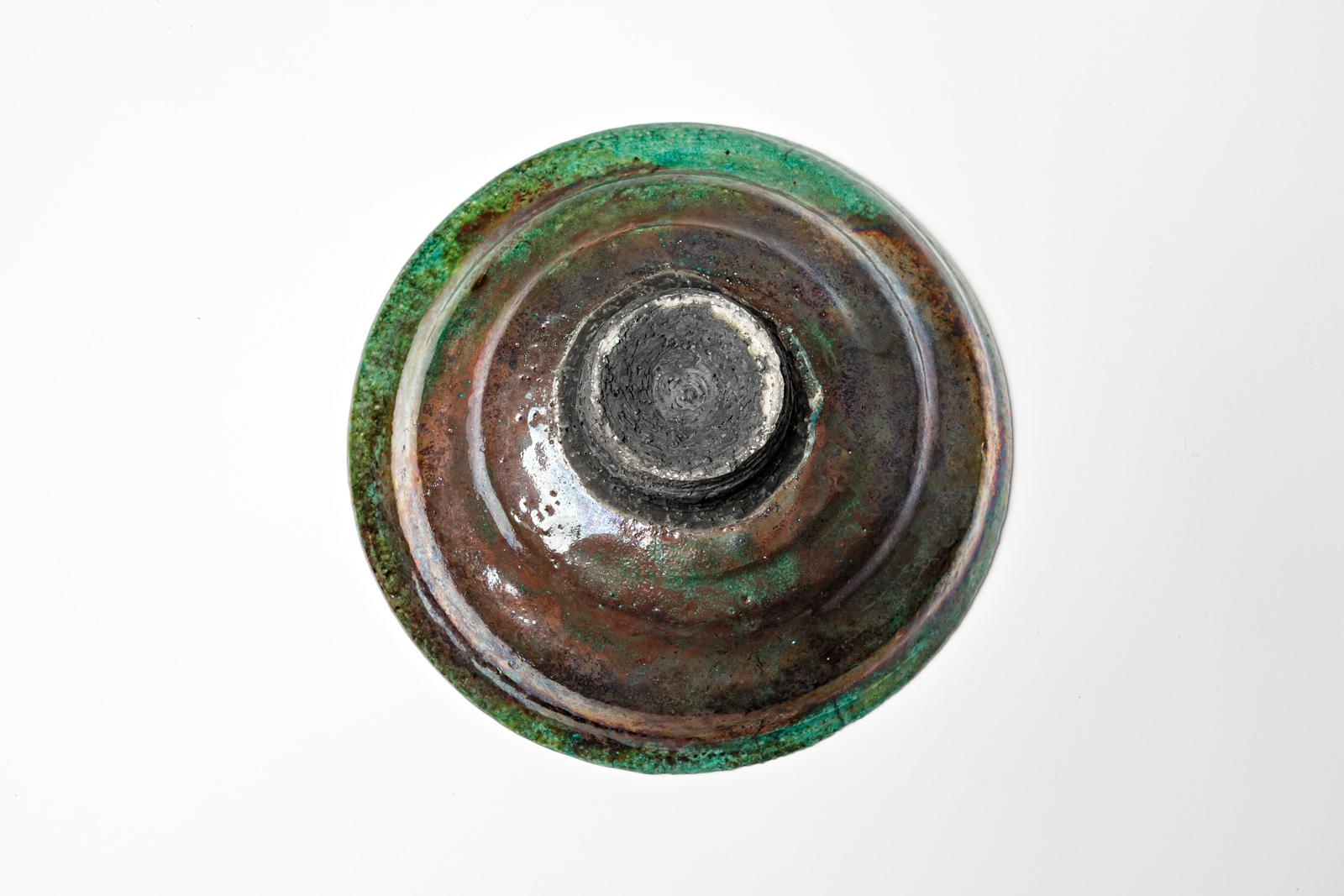 XX secolo Tazza in ceramica smaltata verde e rossa di Gisèle Buthod-Garçon, 1980-1990 ca. in vendita