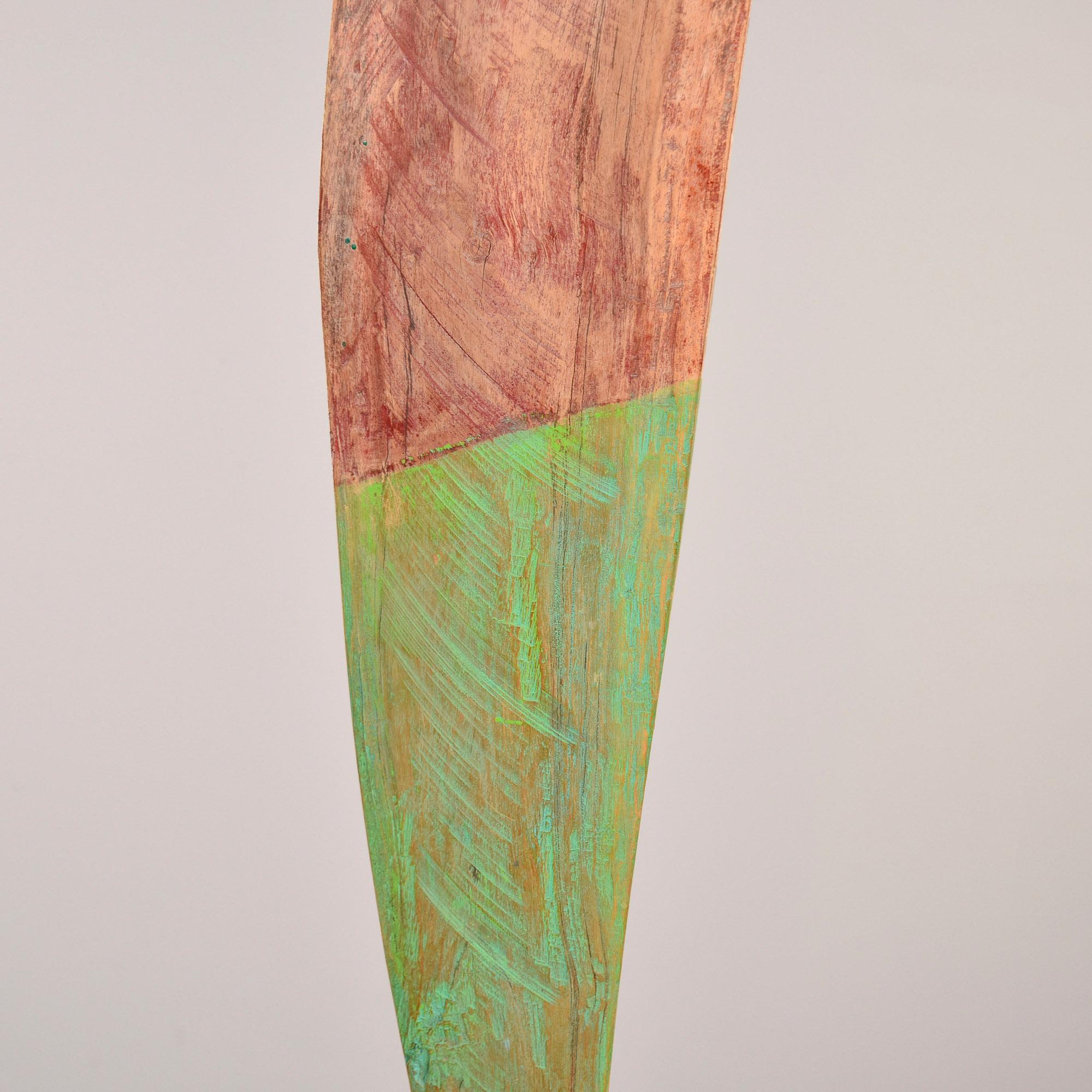 Green and Red Painted Antique Wood Boat Rudder on Iron Stand For Sale 4