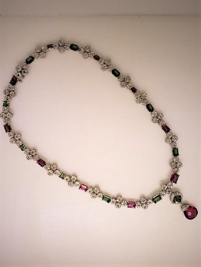 Contemporary Green and Red Tourmaline ‘24.92 Carat’ Diamond ‘7.96 Carat’ Necklace