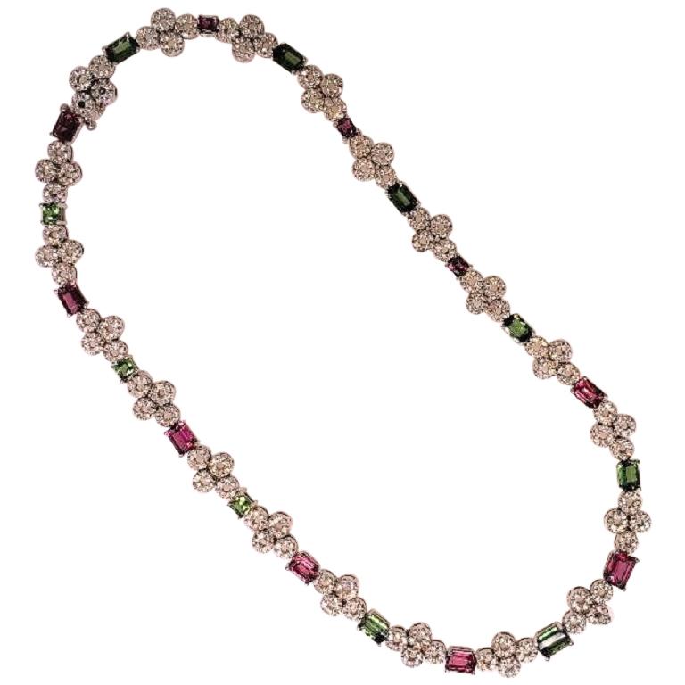 Green and Red Tourmaline ‘24.92 Carat’ Diamond ‘7.96 Carat’ Necklace