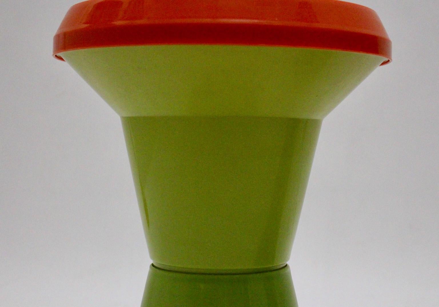 Italian Space Age Green and Red Vintage Plastic Stools Duo Pair circa 1970 Italy For Sale