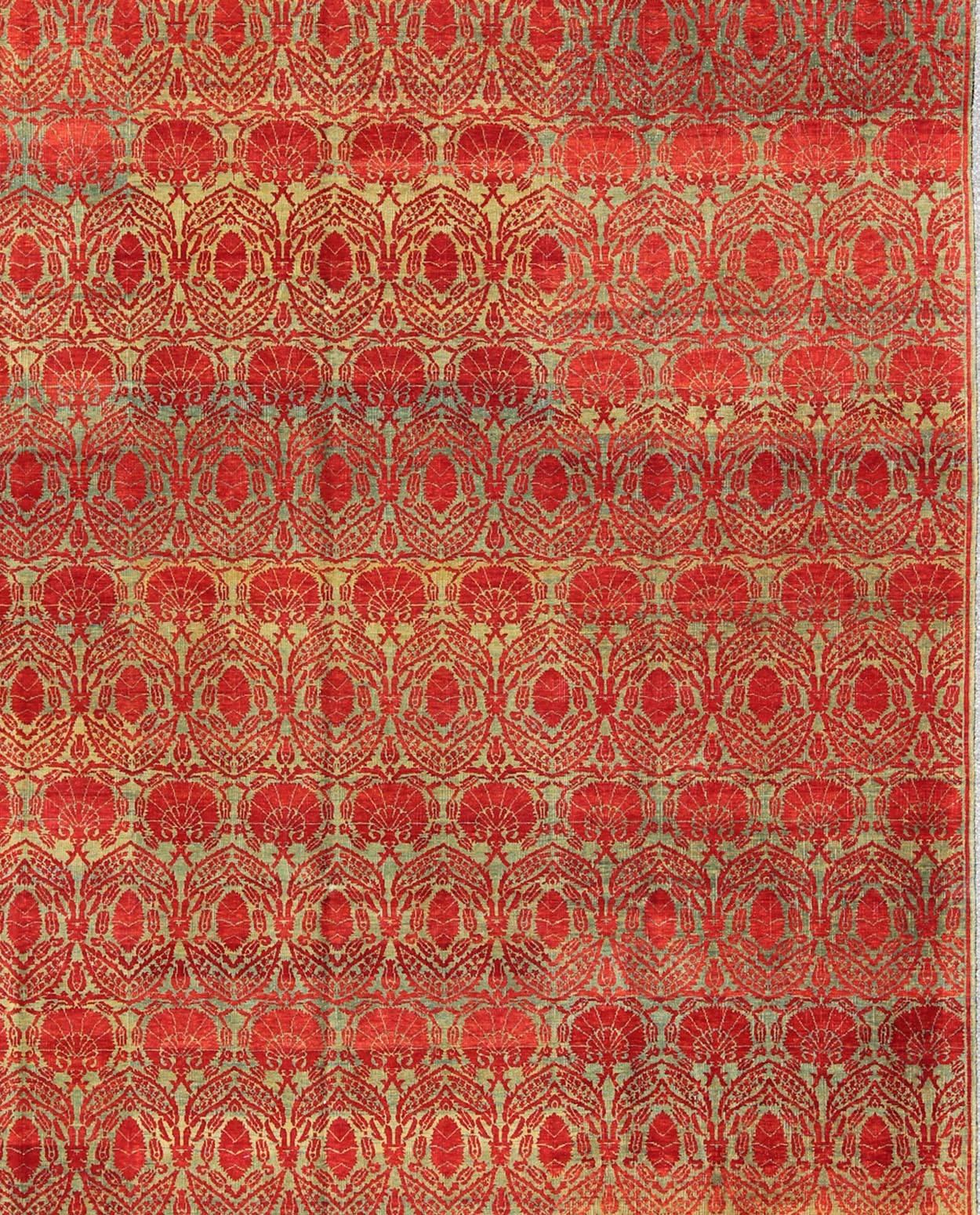 Turc Tapis ottoman tribal turc vintage vert et rouge de Keivan Woven Arts en vente
