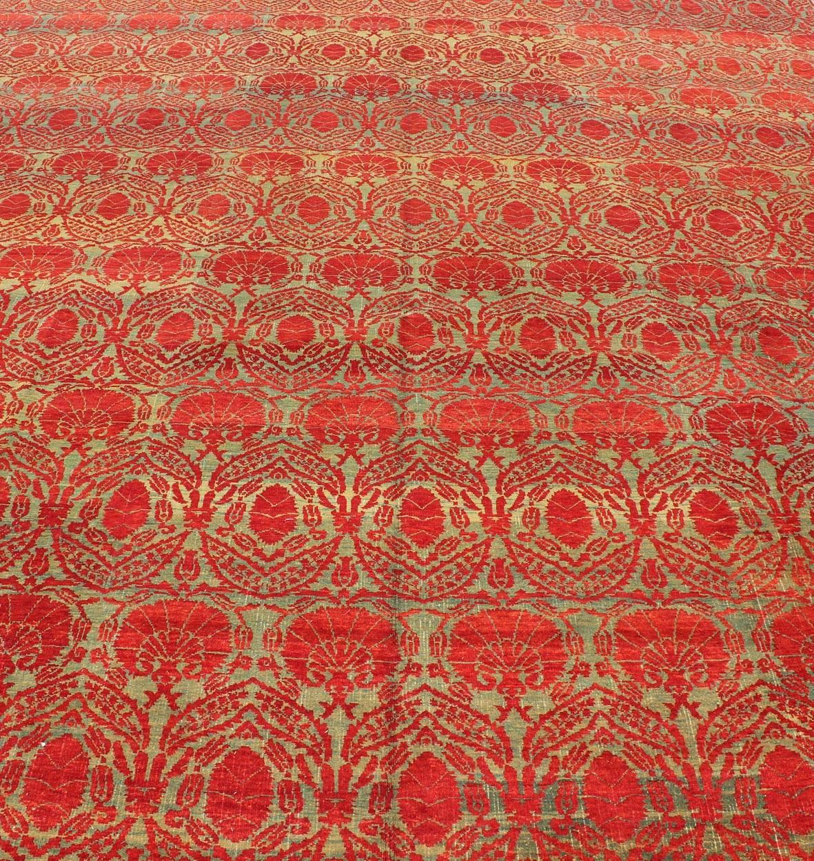 Late 20th Century Green and Red Vintage Turkish Tribal Ottoman Rug with Repeating Design For Sale