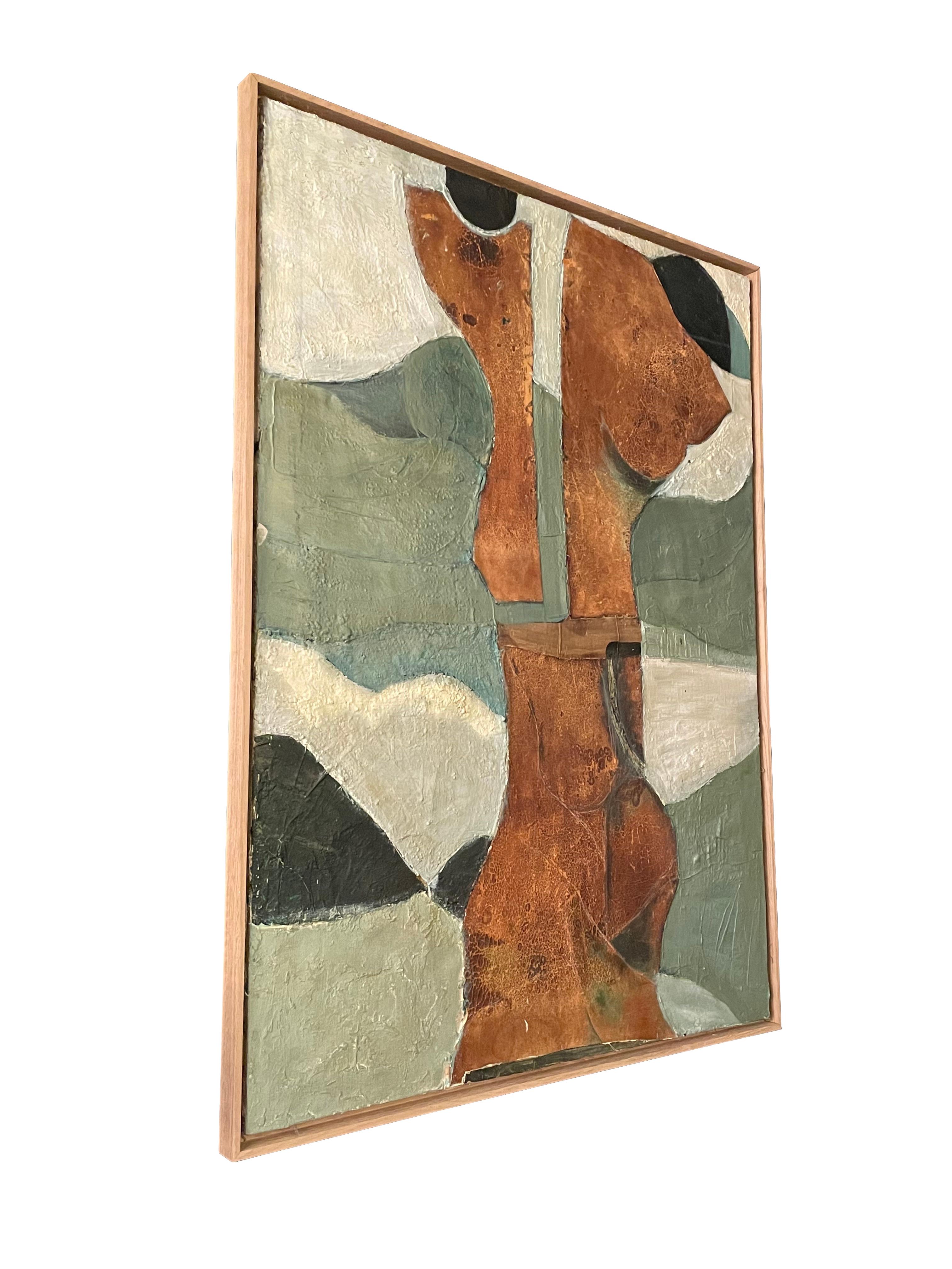 Contemporary painting by Spanish artist Santiago Castillo.
This large painting is created in oil and stucco on wood. The stucco and a combination of matte and gloss paint finish create an interesting textural effect.
Colors are rust and shades of