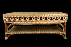 Green and Tan Rattan Rectangular Coffee Table