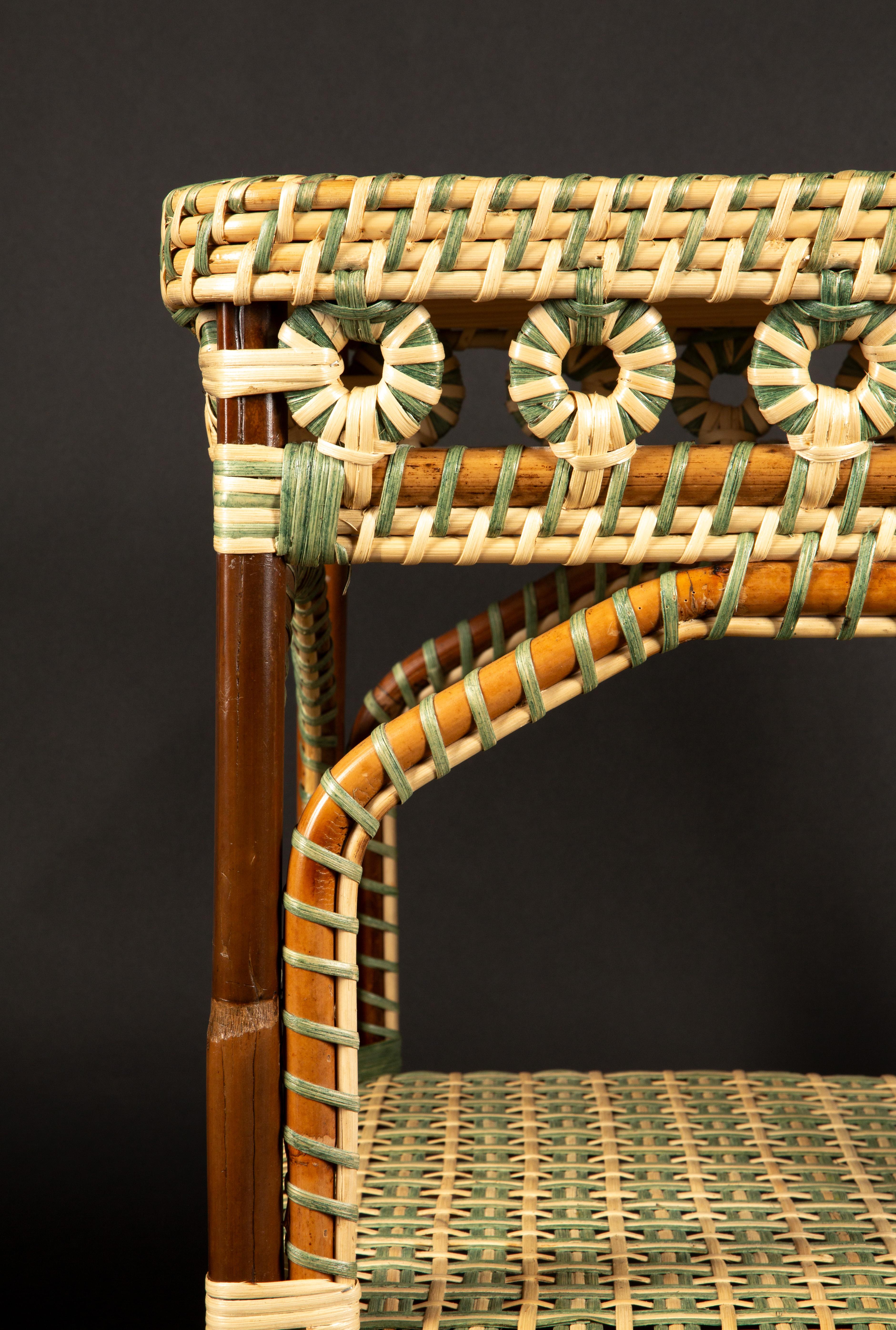 Green and Tan Rattan Square Side Table by Creel and Gow 3