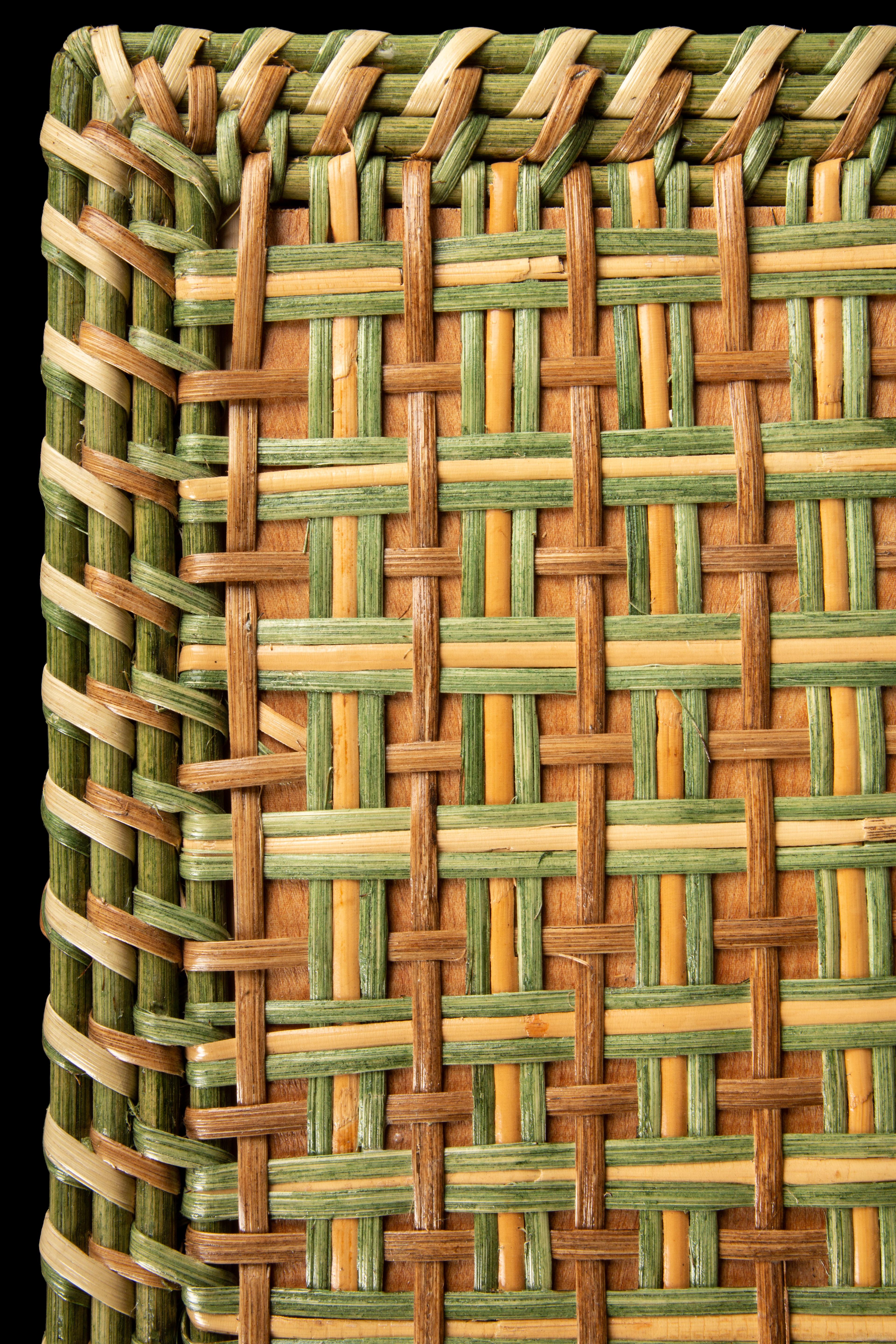Moroccan Green and Tan Rattan Square Side Table by Creel and Gow