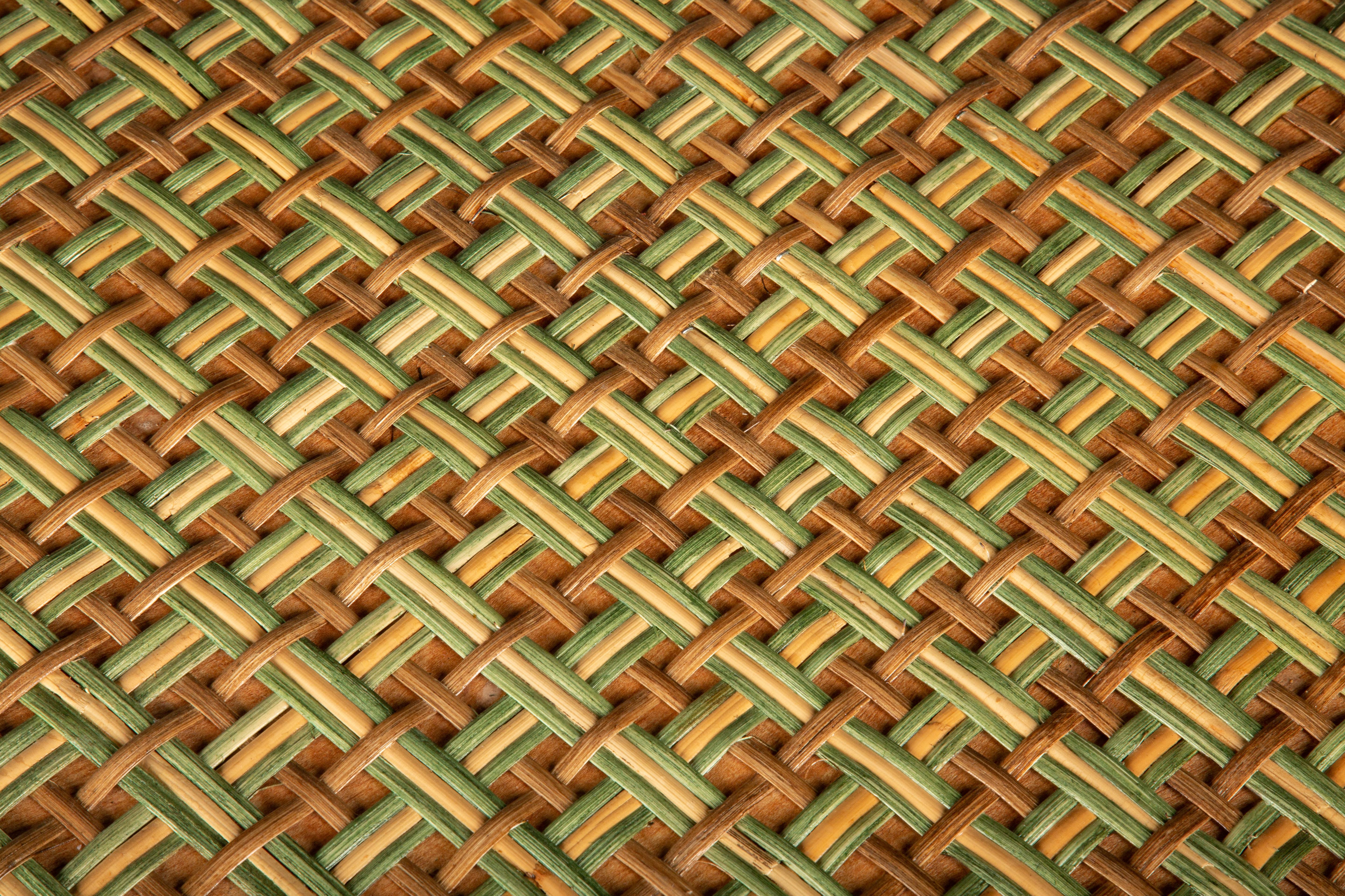 Green and Tan Rattan Square Side Table by Creel and Gow In New Condition In New York, NY