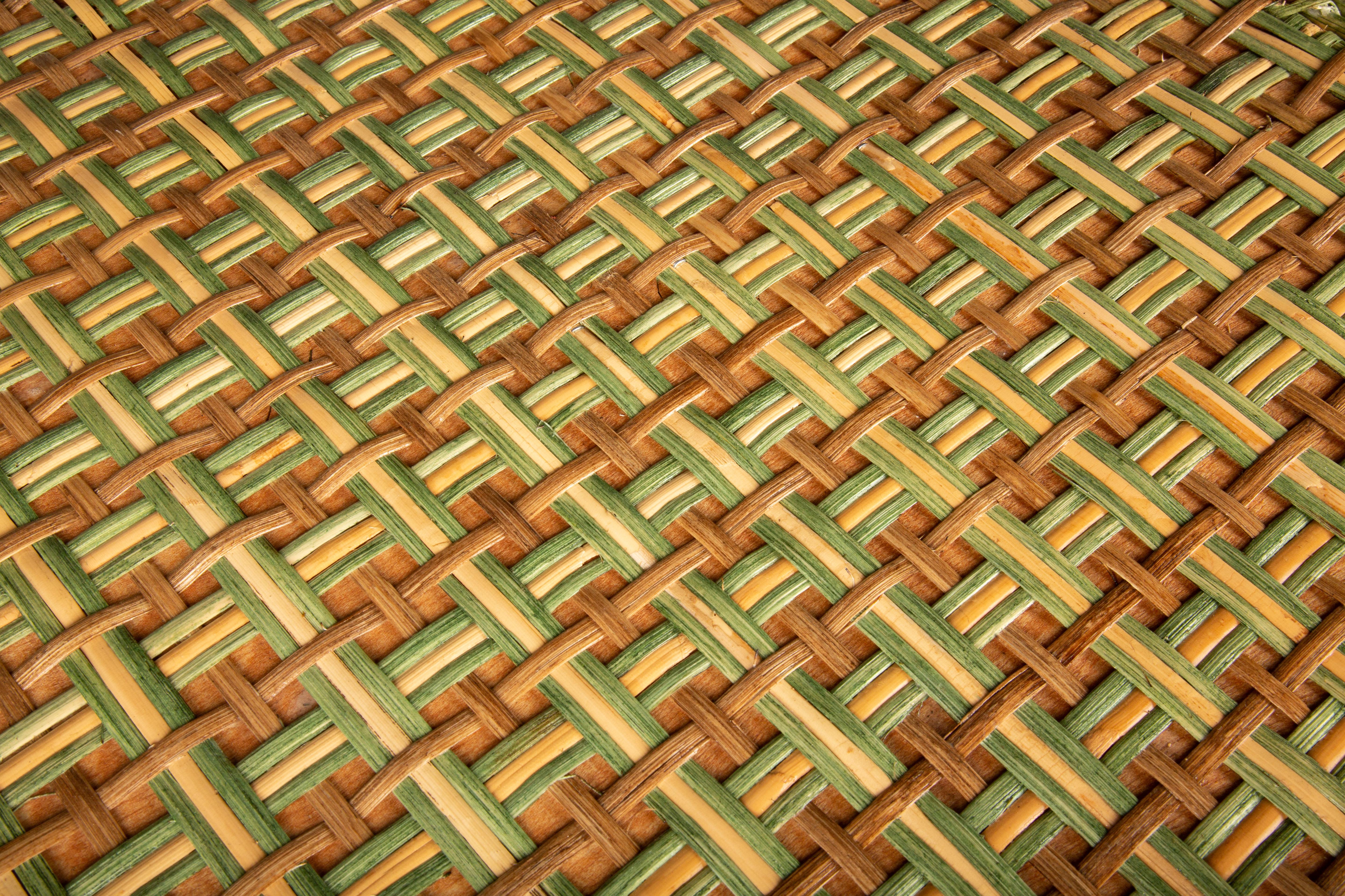 Contemporary Green and Tan Rattan Square Side Table
