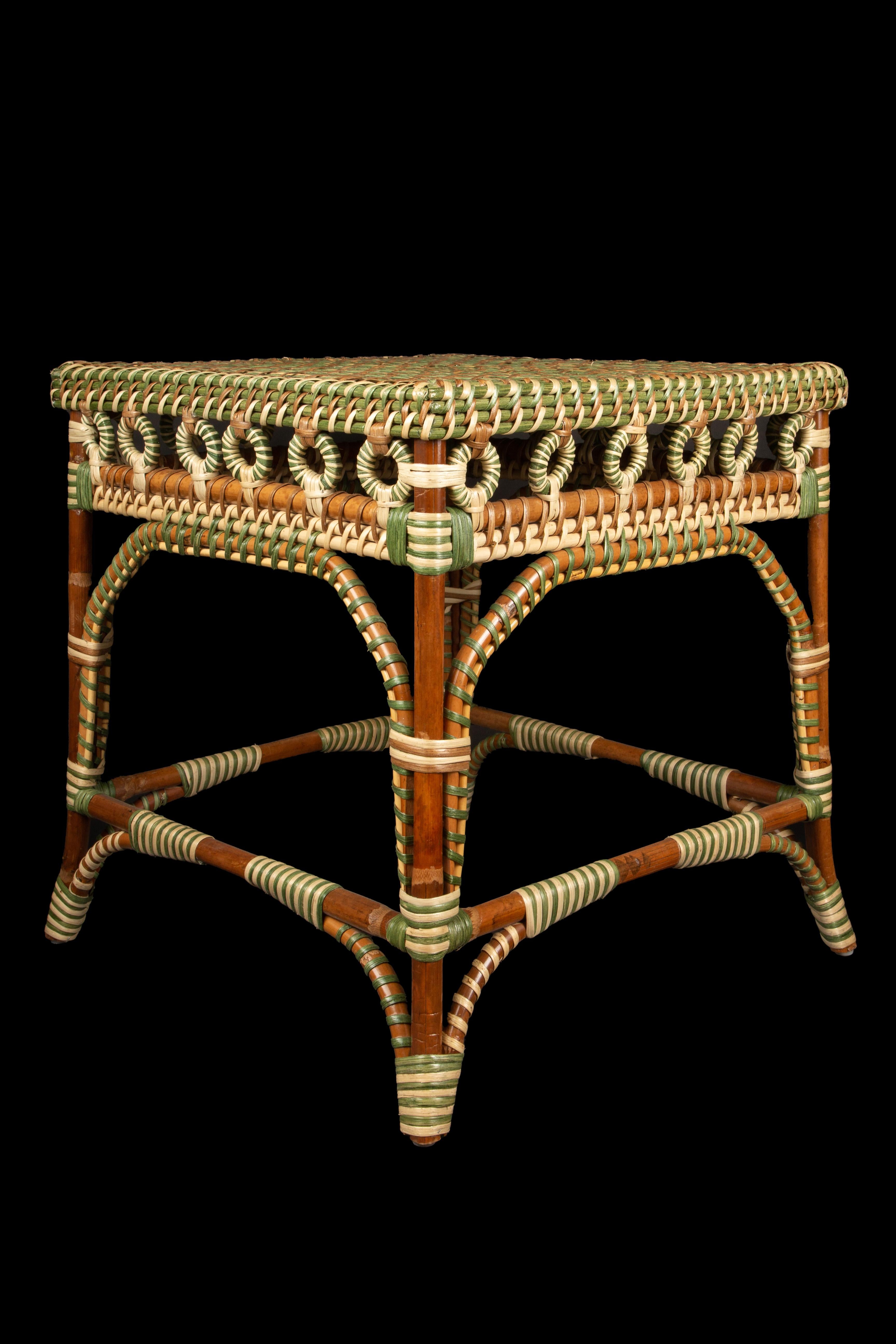 Green and Tan Rattan Square Side Table 1