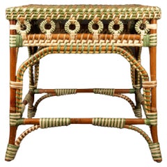 Green and Tan Rattan Square Side Table