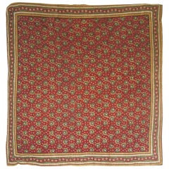 Antique Green and Terracotta Small Cotton Quilt French 19th Century
