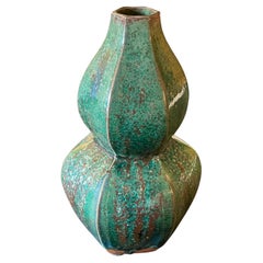 Green And Turquoise Glaze Hour Glass Shaped Vase, China, Contemporary