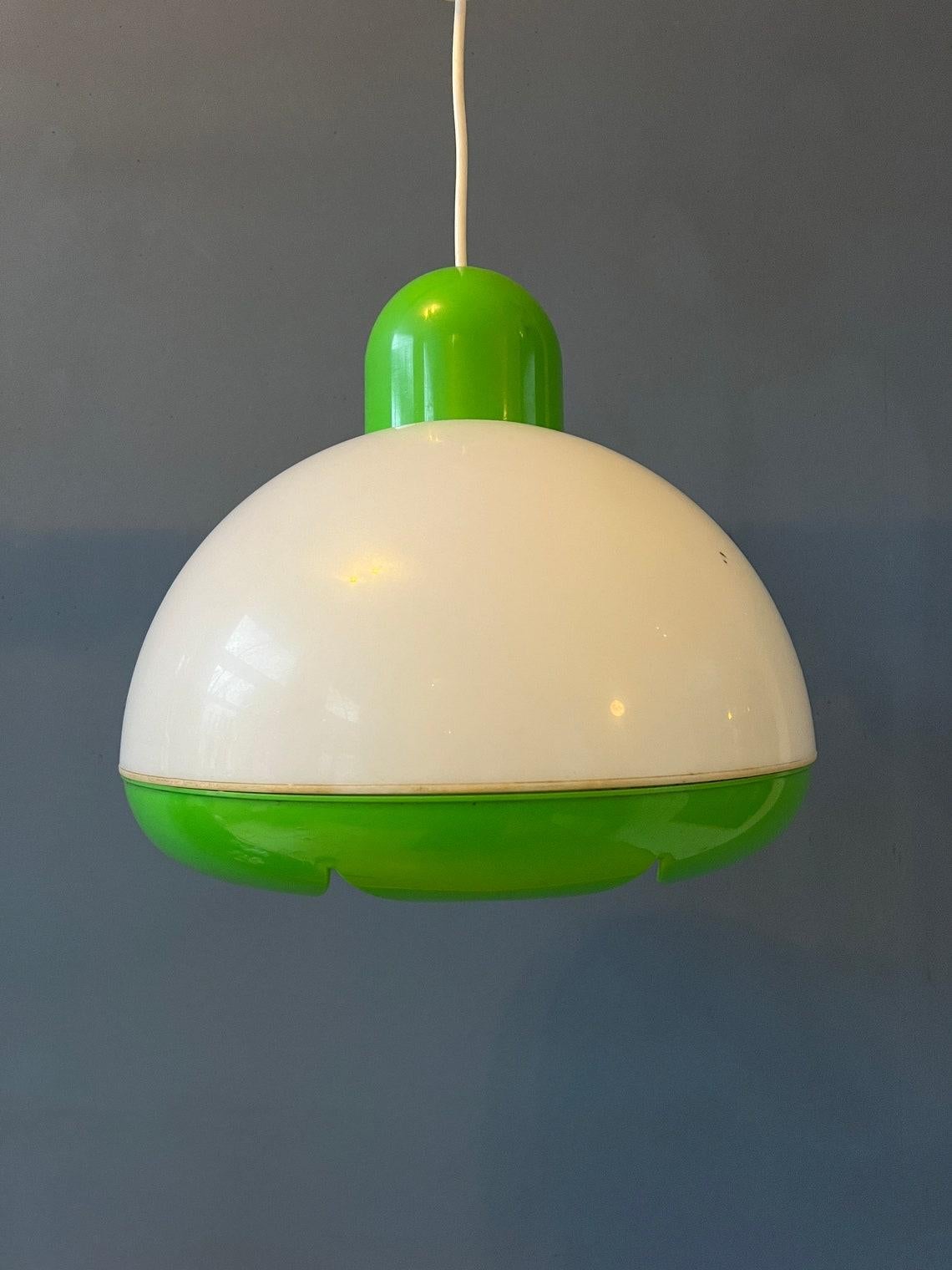 Green and White Acrylic Glass Flower Pendant Lamp, 1970s For Sale 1
