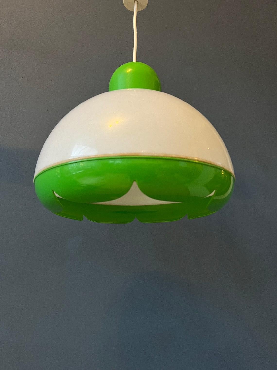 Green and White Acrylic Glass Flower Pendant Lamp, 1970s For Sale 2