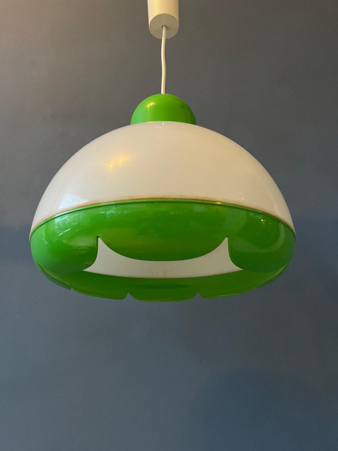 Green and White Acrylic Glass Flower Pendant Lamp, 1970s For Sale 3