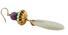 Green and White Agate, Amethyst, 18 Karat Rose Gold Drop Retrò Earrings
