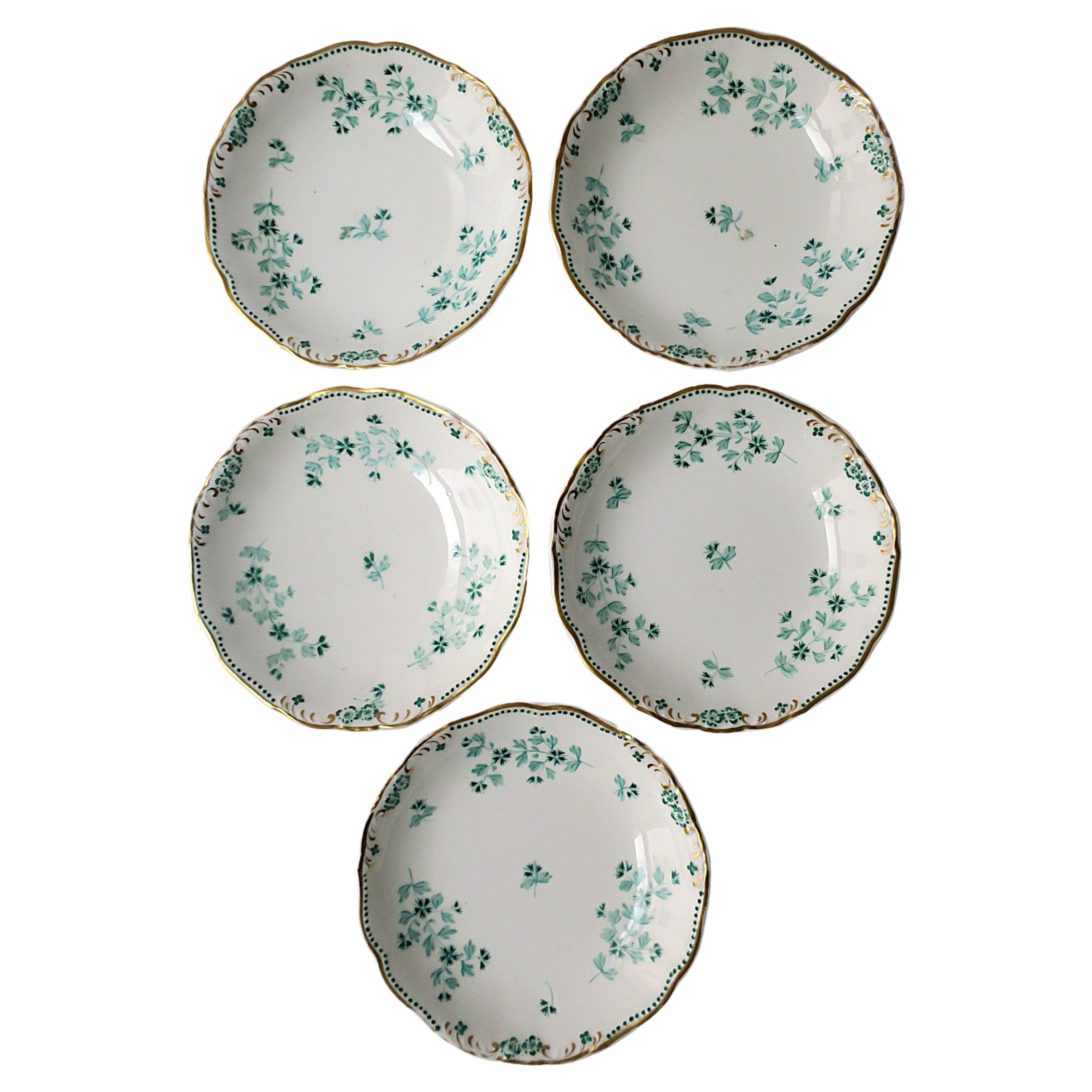Green and White Antique Porcelain Bowls, Set of 5