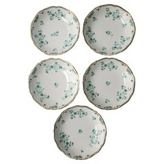 Green and White Antique Porcelain Bowls, Set of 5