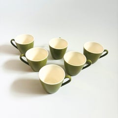 Green and White Ceramic Mugs - Set of 6