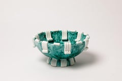 Green and White Ceramic Plate Decoration circa 1950 by Sainte Radegonde Ash