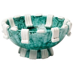 Green and White Ceramic Plate Decoration circa 1950 by Sainte Radegonde Ash