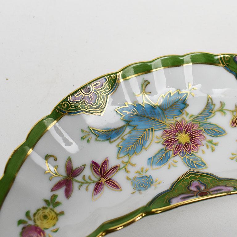Chinoiserie Green and White Crecent Shape Ceramic Dish For Sale