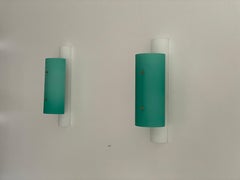 Green and White Curved Glass Pair of Sconces, 1970s, Italy
