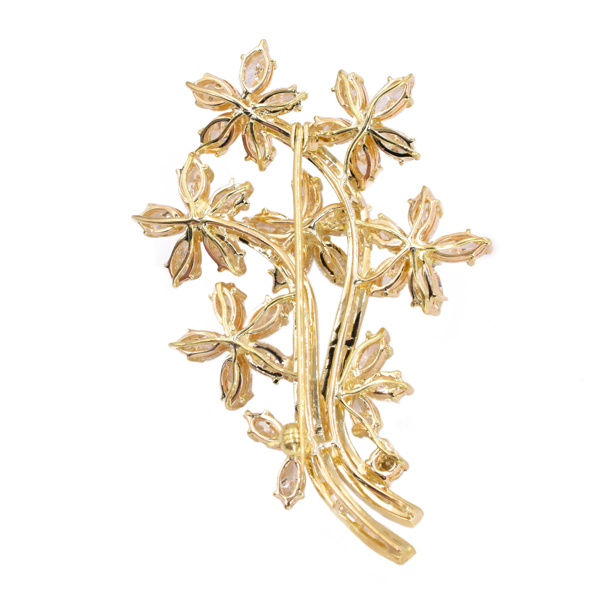 Green and White Diamond Flower Bouquet Brooch In Excellent Condition For Sale In New York, NY