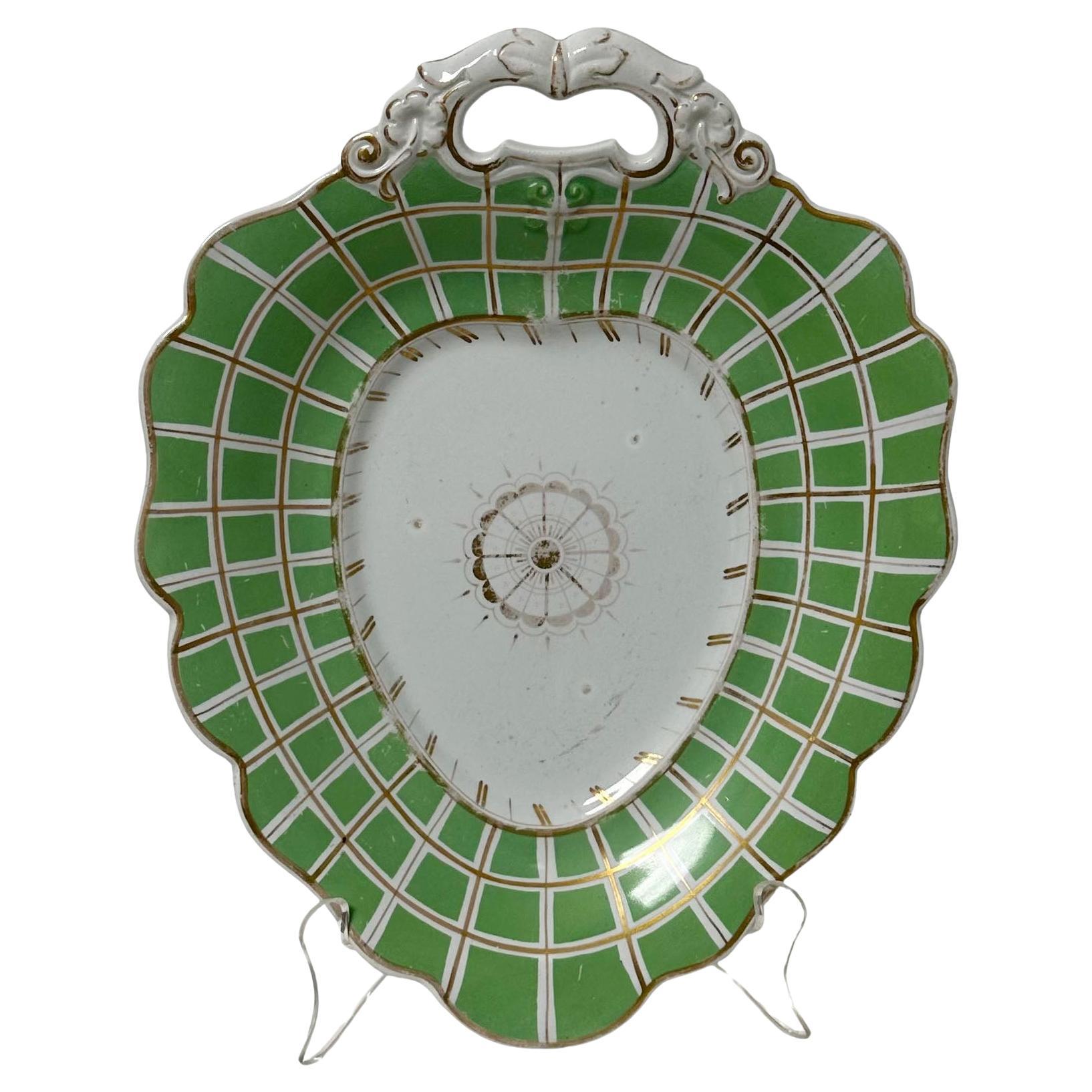 Green and White English Plate For Sale