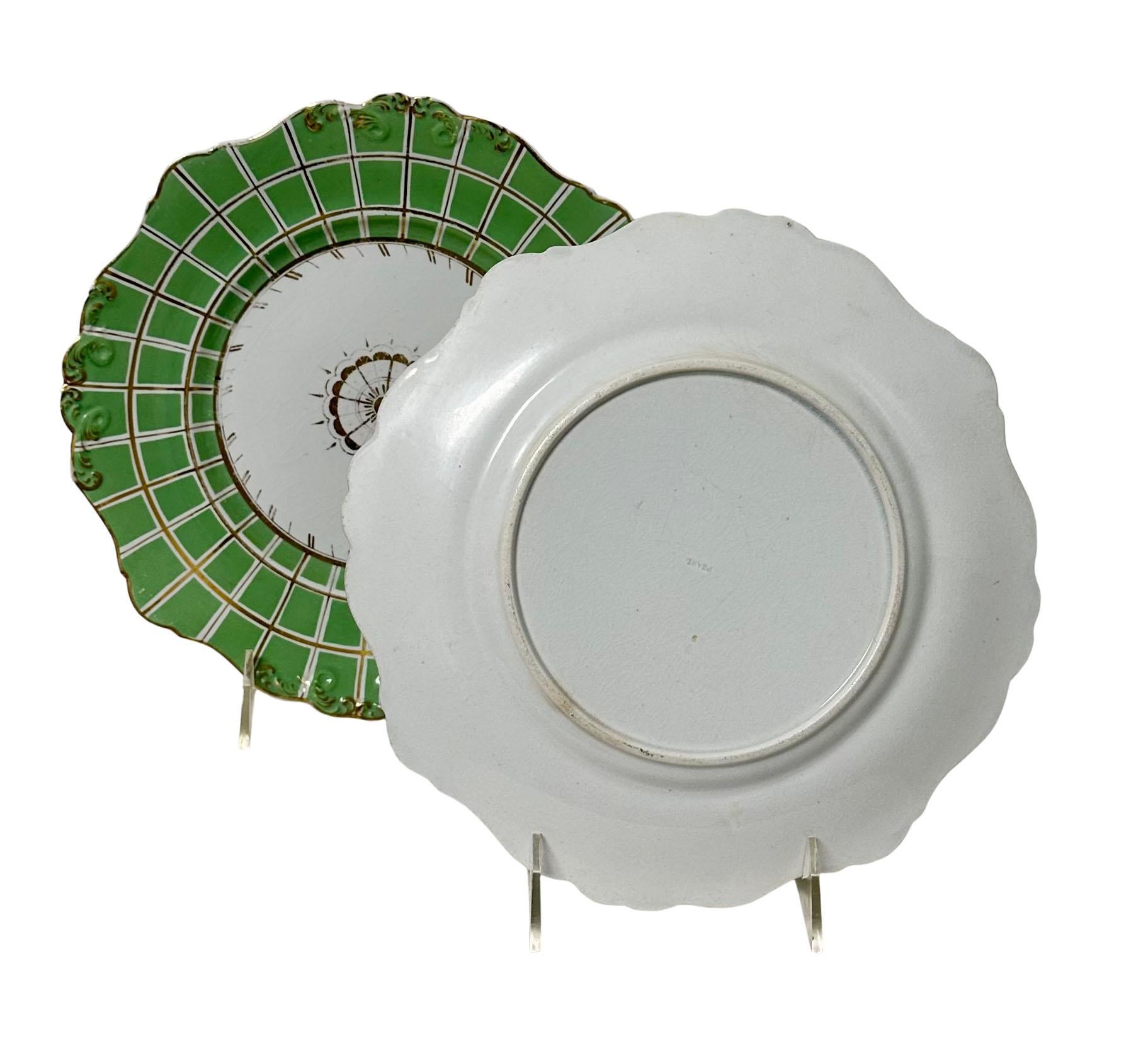 Porcelain Green and White English Plates For Sale