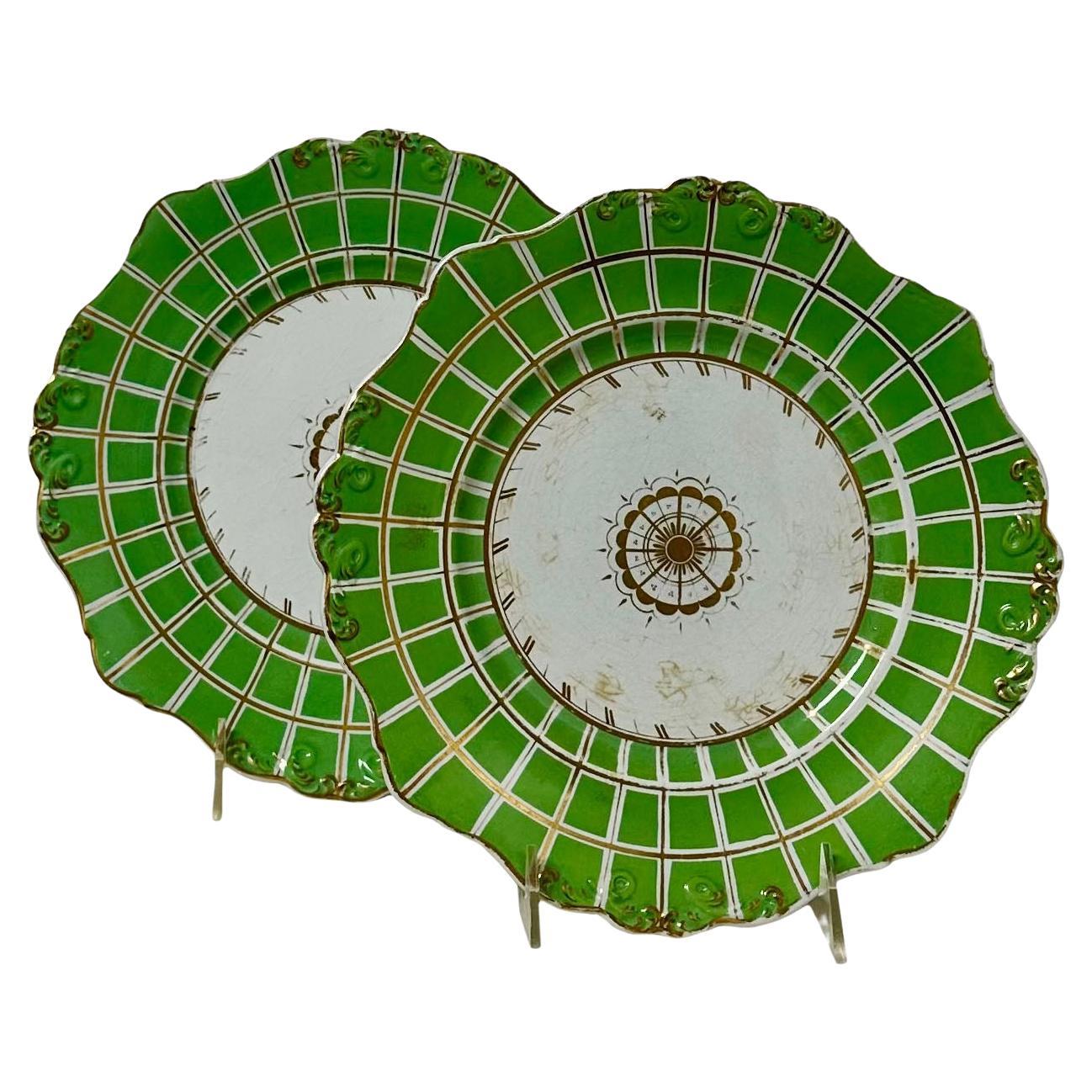 Green and White English Plates