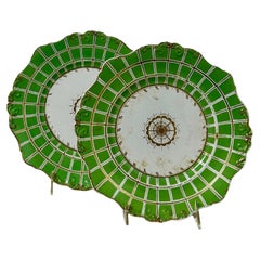 Used Green and White English Plates