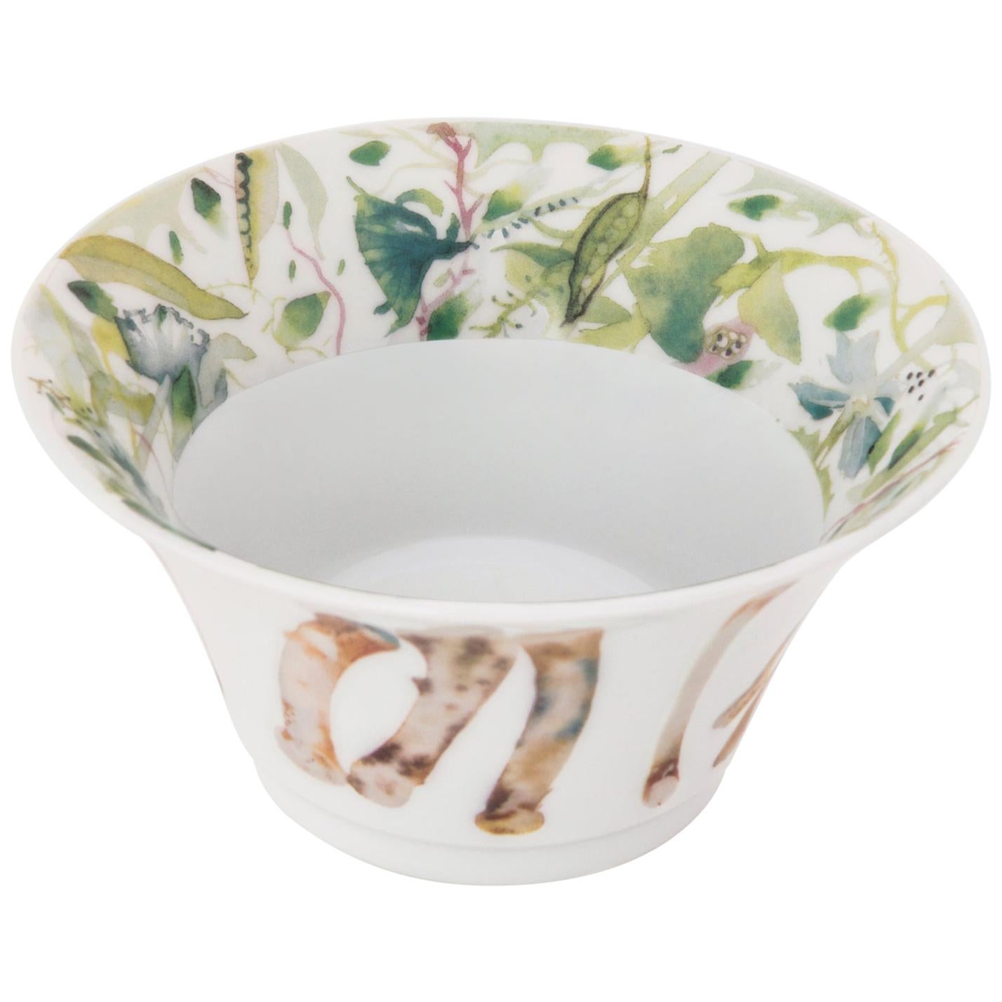 Green and White French Limoges Porcelain Deep Bowl, Exclusive Edition in Stock