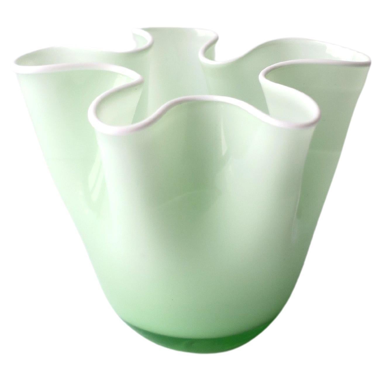 Green and White Handkerchief Art Glass Vase