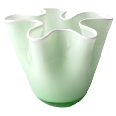Used Green and White Handkerchief Art Glass Vase 