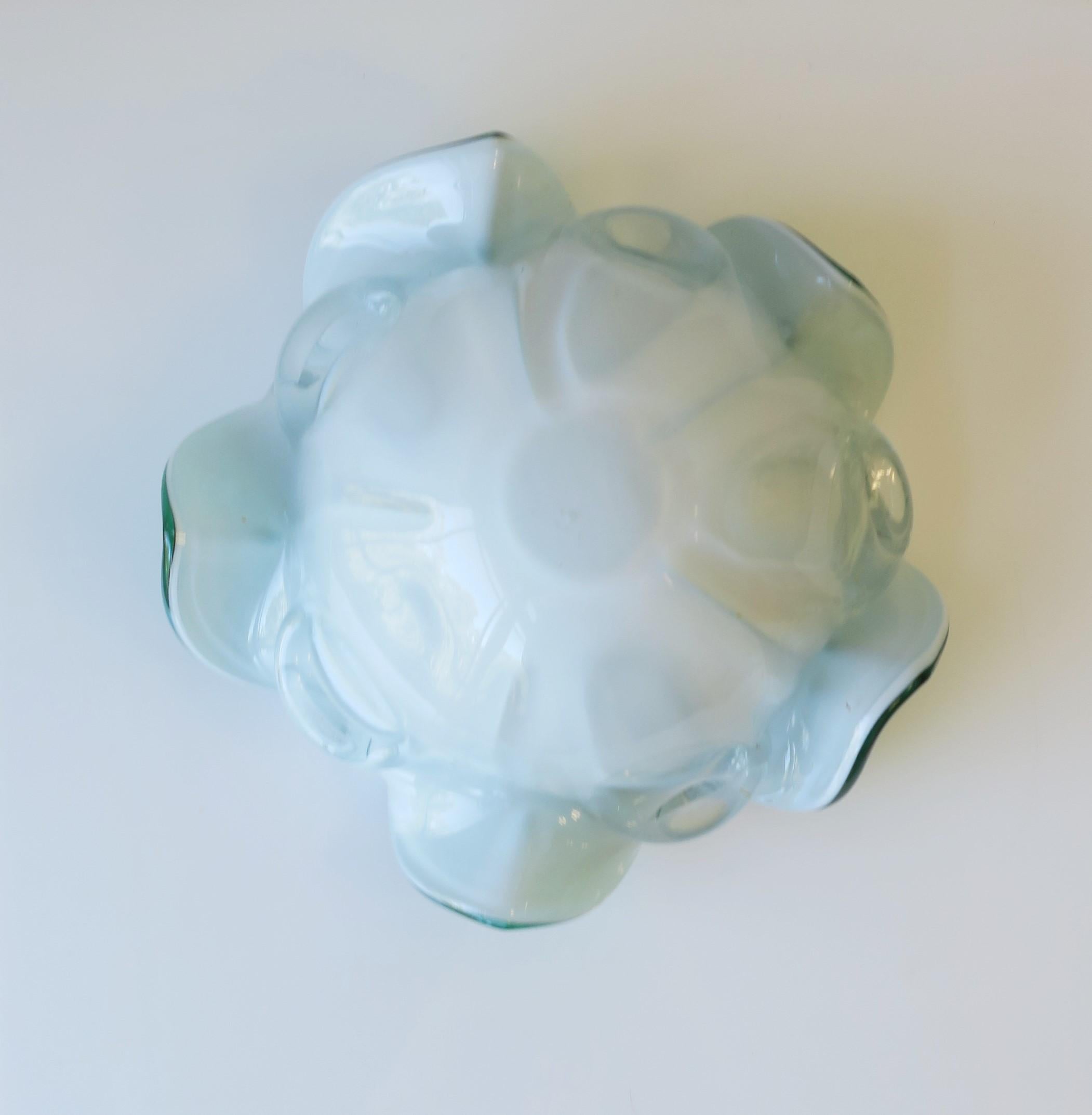 Italian Murano Organic Modern Green and White Art Glass Bowl, 1960s For Sale 5