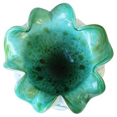 Italian Murano Green and White Art Glass Bowl with Leaf Design, ca. 1960s