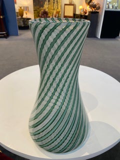 Green and White "Latticino" Murano Glass Vase