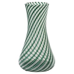 Grüne und weiße „Latticino“-Vase aus Muranoglas