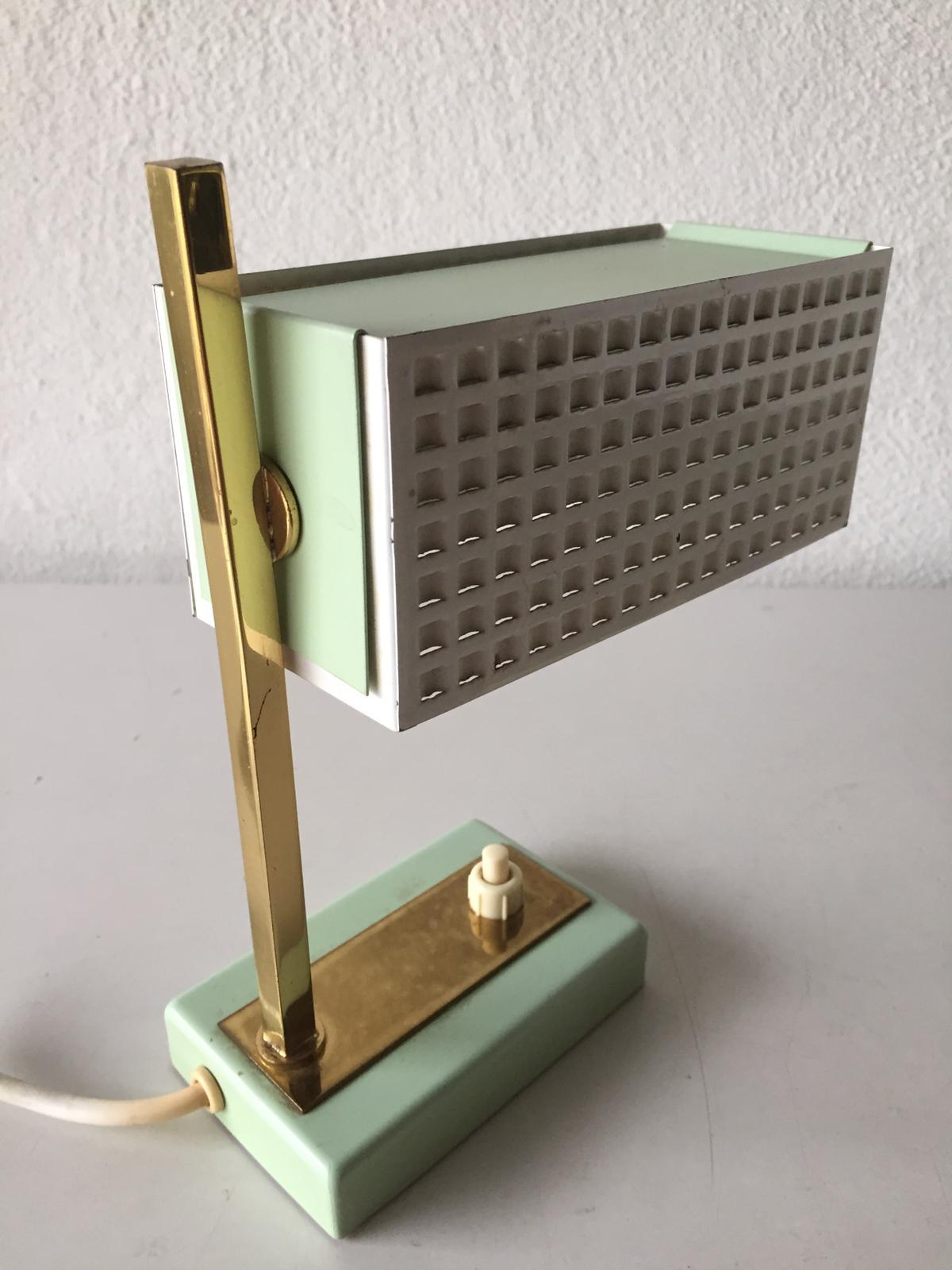 Green and White Metal Pair of Table Lamps Style of Mathieu Matégot, 1950s For Sale 3