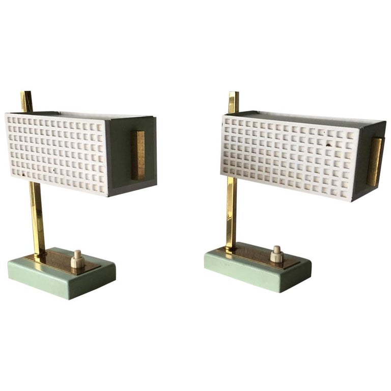 Green and White Metal Pair of Table Lamps Style of Mathieu Matégot, 1950s  For Sale at 1stDibs