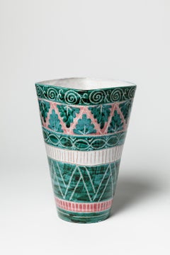 Vaso in ceramica verde e bianco di design del metà secolo di Jean Derval & Picault 1950