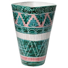 Green and White Mid-Century Design Ceramic Vase by Jean Derval & Picault 1950